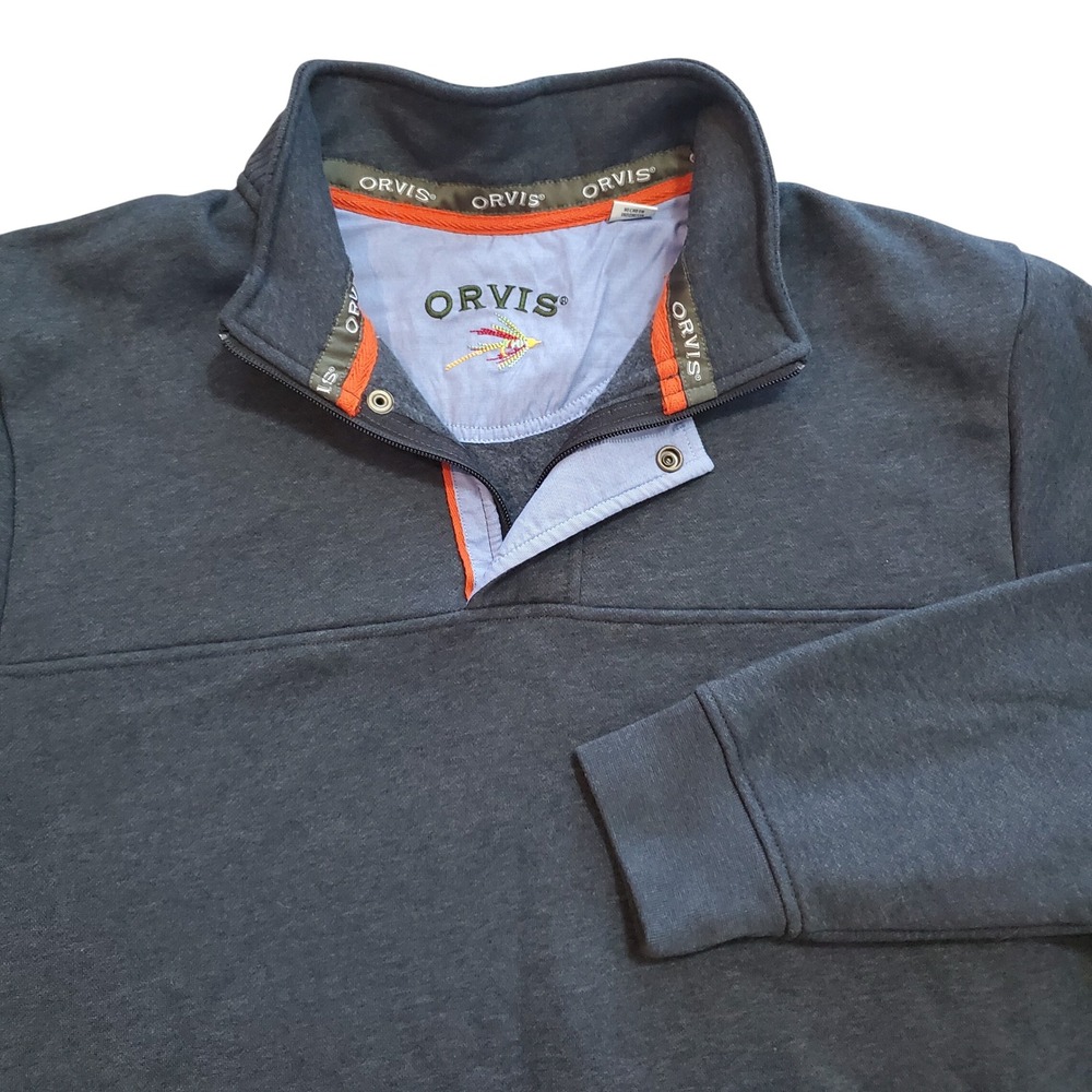 Orvis Mens XL Quarter Zip Pullover Sweatshirt Heather Dark Gray Snap Mock Neck